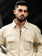 Box Grid Beige Full Sleeve Shirt