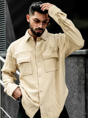 Box Grid Beige Full Sleeve Shirt