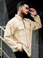 Box Grid Beige Full Sleeve Shirt