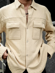 Box Grid Beige Full Sleeve Shirt