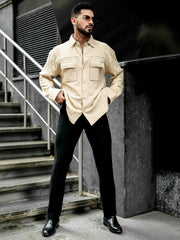 Box Grid Beige Full Sleeve Shirt