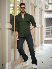 Elliot Cargo Knit Olive Lycra Full Sleeve Shirt