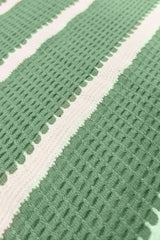 Popcorn Knit Vertical Stripe Green Half Sleeve Shirt