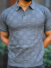 Chess Knit Dark Grey Polo Half Sleeve T-Shirt