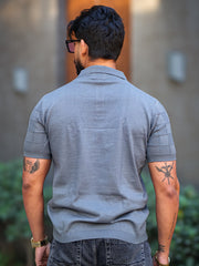 Chess Knit Dark Grey Polo Half Sleeve T-Shirt