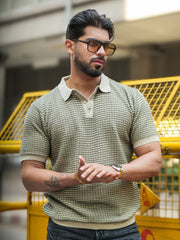 Gridlocked Flatknit Green Half Sleeve T-Shirt