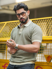 Gridlocked Flatknit Green Half Sleeve T-Shirt