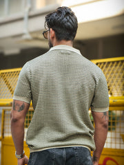 Gridlocked Flatknit Green Half Sleeve T-Shirt