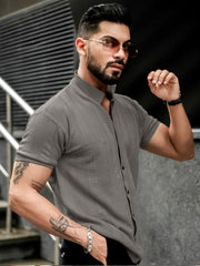 Ribbed FlatKnit Grey Half Sleeve Shirt