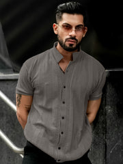 Ribbed FlatKnit Grey Half Sleeve Shirt