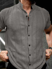 Ribbed FlatKnit Grey Half Sleeve Shirt