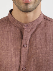 Self Jacquard Brown Full Sleeve Shirt