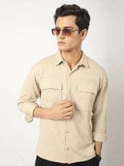 Elliot Cargo Knit Beige Lycra Full Sleeve Shirt