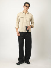Elliot Cargo Knit Beige Lycra Full Sleeve Shirt