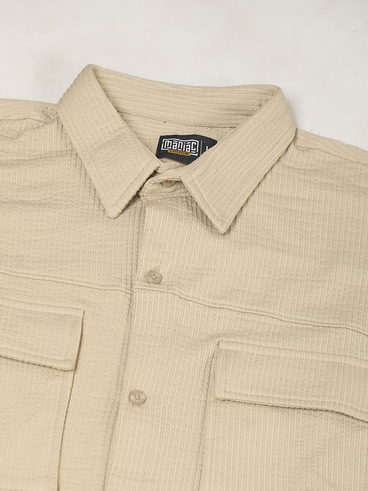 Beige full sleeve elliot knit lycra shirt for men - view 7