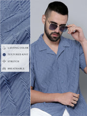 Creased Denim Blue Half Sleeve Shirt