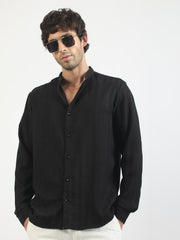 Self Jacquard Black Full Sleeve Shirt