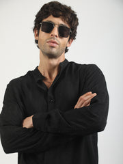 Self Jacquard Black Full Sleeve Shirt