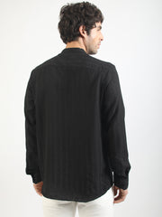Self Jacquard Black Full Sleeve Shirt