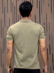 Ribbed Knit Light Green Polo Half Sleeve T-Shirt