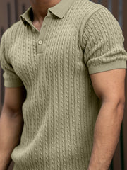 Ribbed Knit Light Green Polo Half Sleeve T-Shirt