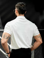 Flat Knit White Slim Polo Half Sleeve T-Shirt