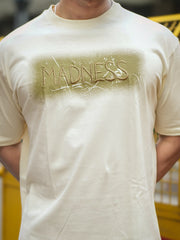 Madness Embroidery Cream Half Sleeve T-Shirt