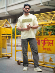 Madness Embroidery Cream Half Sleeve T-Shirt