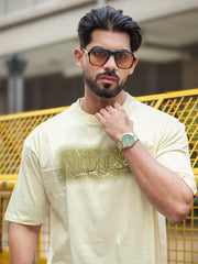 Madness Embroidery Cream Half Sleeve T-Shirt