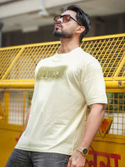 Madness Embroidery Cream Half Sleeve T-Shirt