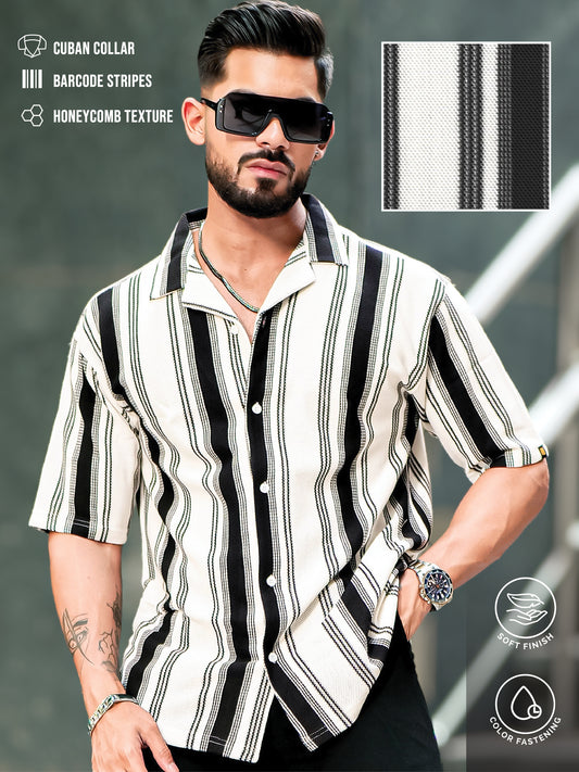 Barcode Stripe Black Half Sleeve Shirt