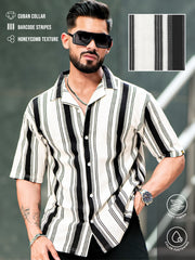 Barcode Stripe Black Half Sleeve Shirt