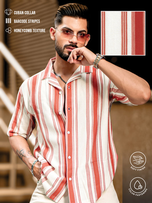 BARCODE STRIPE RUST Half Sleeve Shirt
