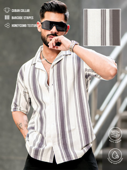 Barcode Stripe Cement Grey Half Sleeve Shirt