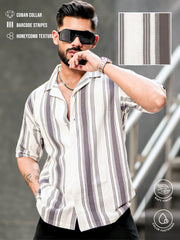 Barcode Stripe Cement Grey Half Sleeve Shirt