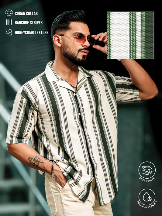 Barcode Stripe Bottle Green Half Sleeve Shirt