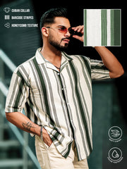 Barcode Stripe Bottle Green Half Sleeve Shirt
