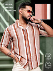 Roman Stripe Brown Half Sleeve Shirt