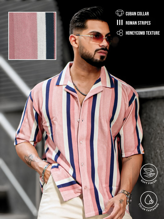 Roman Stripe Pink Half Sleeve Shirt