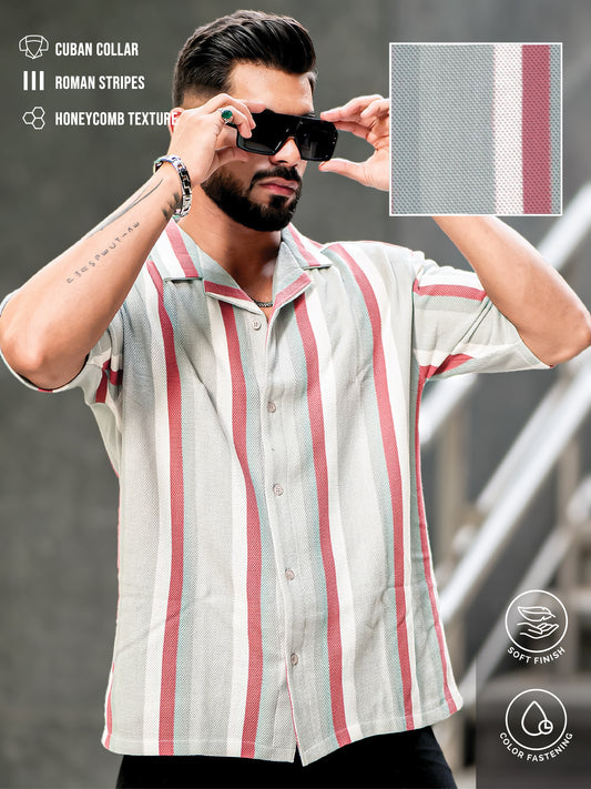 Roman Stripe Silver Grey Half Sleeve Shirt