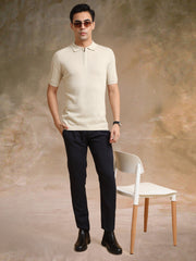 Luxe Knit Beige Half Sleeve Polo Tshirt