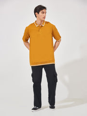 Triple Tuck Mustard Oversized Half Sleeve Polo T-Shirt