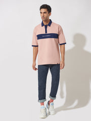 California Pink & Navy Oversized Half Sleeve Polo T-Shirt
