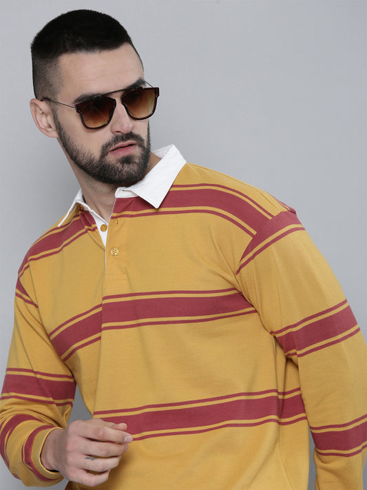 Auto Stripes Yellow Red Full Sleeve Polo T-Shirt