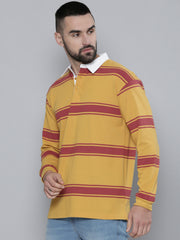 Auto Stripes Yellow Red Full Sleeve Polo T-Shirt