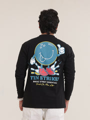 Bowling Black Blue Fullsleeve Oversized T-Shirt