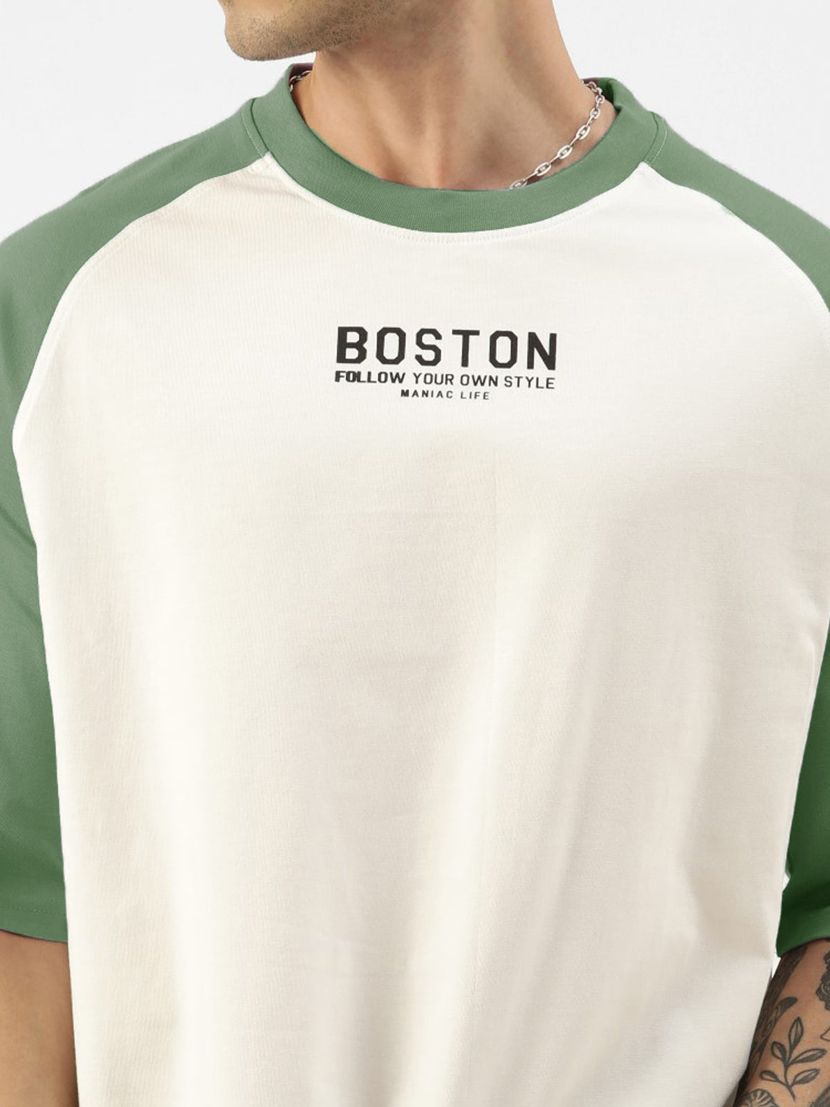 Hunter green half sleeve boston white oversized t-shirt for men - view 6