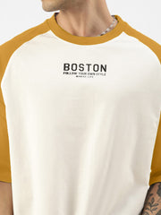 Boston White, Mustard  Oversized Half Sleeve T-Shirt
