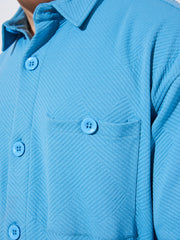 Double Pocket Solid Denim Blue Full Sleeve Shacket