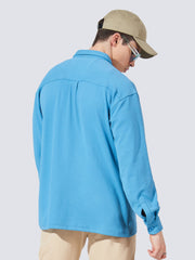 Double Pocket Solid Denim Blue Full Sleeve Shacket